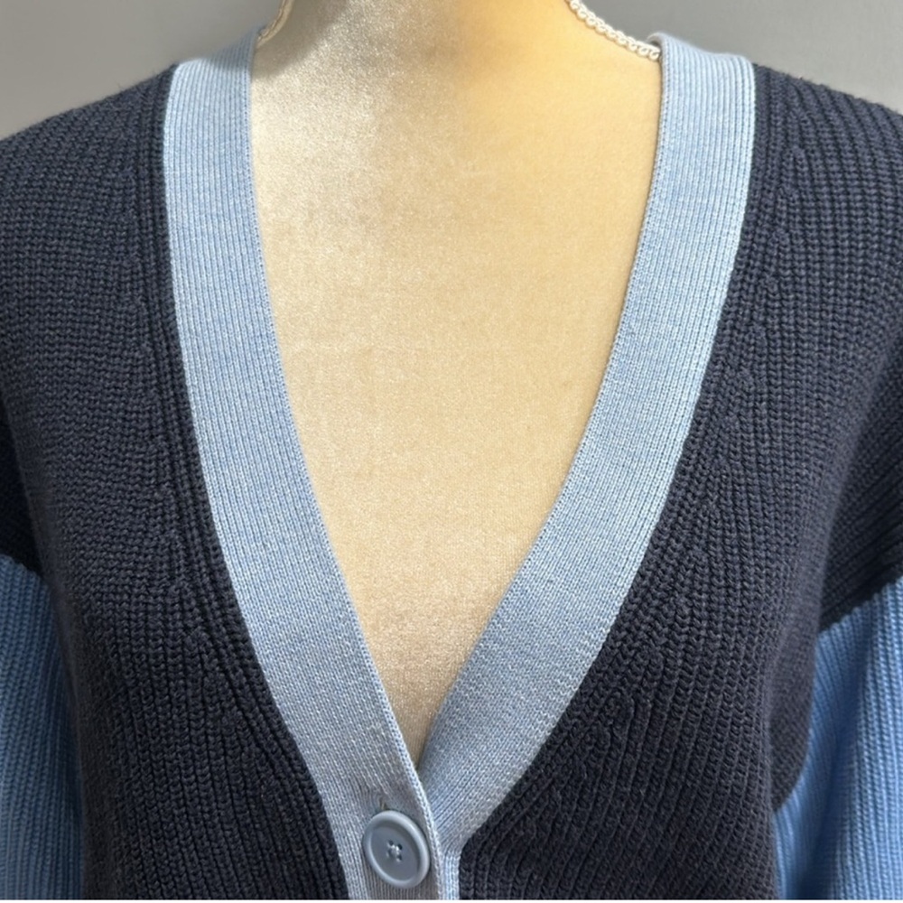 Talbots Pima Cotton Colorblock Shaker Stitch Button Front Knit Cardigan Size M - Picture 5 of 9